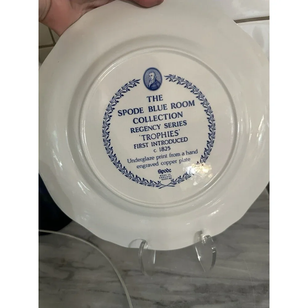 Spode Blue Room Collection Regency Series Trophies Plate Blue White Transferware